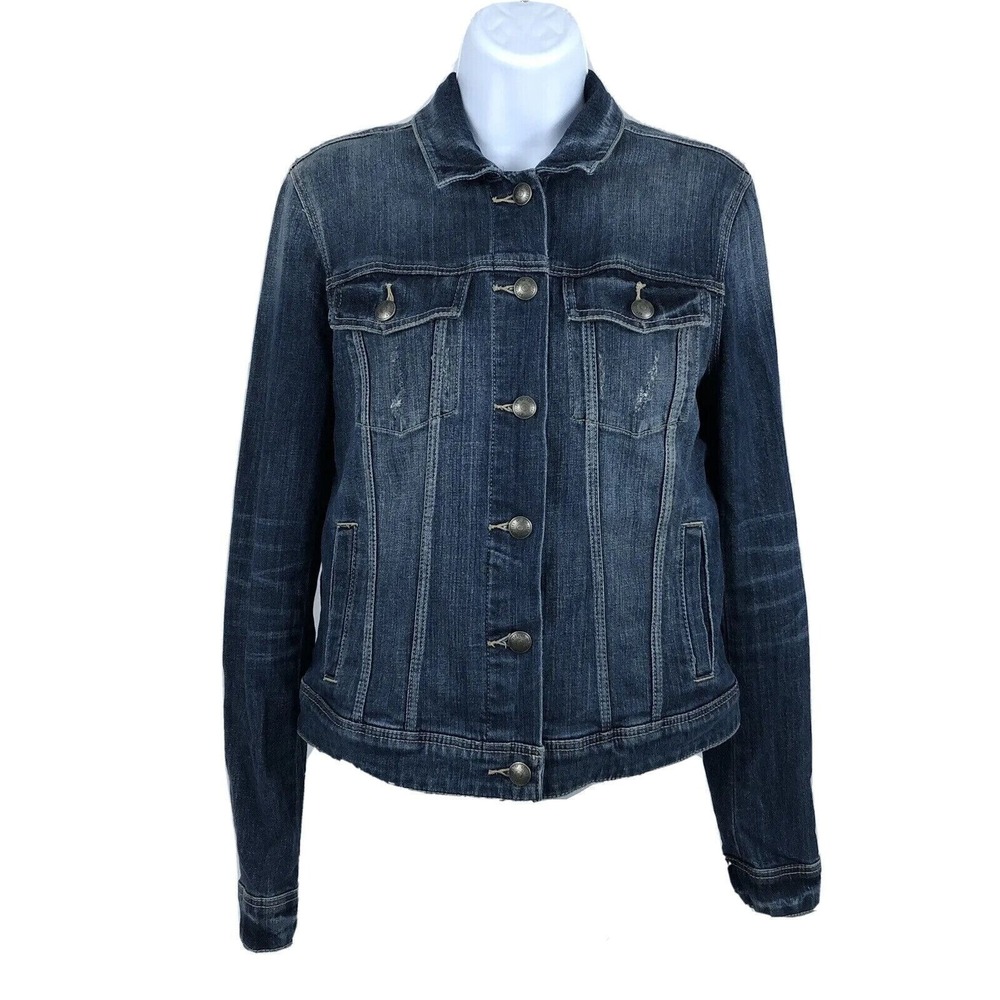 Articles Of Society Womens Jean Jacket Blue Size Medium Dark Wash Pockets